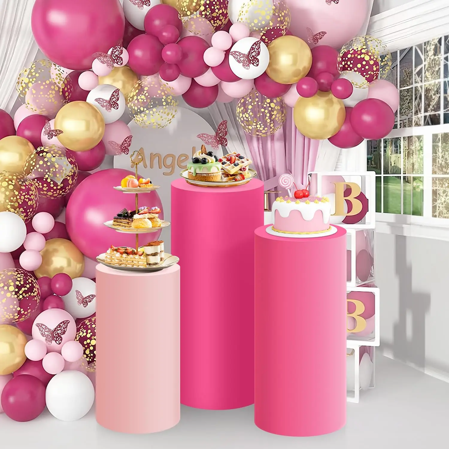 Yeele Pink Cylinder Stand Cover Backdrop Birthday Wedding Party Decoration Custom 1PCS/3PCS/5PCS Elastic Dessert Table Covers
Yeele Pink Cylinder Stand Cover Backdrop Birthday Wedding Party Decoration Custom 1PCS/3PCS/5PCS Elastic Dessert Table Covers