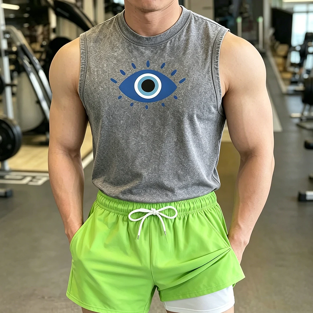 Men's Vintage Washed Sleeveless Tank Top Double Layer Compression Liner Drawstring Beach Shorts Set Dotted Surround Eye Print
Men's Vintage Washed Sleeveless Tank Top Double Layer Compression Liner Drawstring Beach Shorts Set Dotted Surround Eye Print