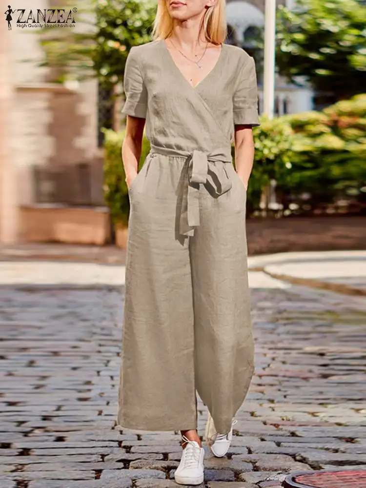 ZANZEA Summer Women Elegant Jumpsuits Overalls V-Neck Short Sleeve Rompers Solid Casual Work OL Loose Playsuits Long Trousers
ZANZEA Summer Women Elegant Jumpsuits Overalls V-Neck Short Sleeve Rompers Solid Casual Work OL Loose Playsuits Long Trousers