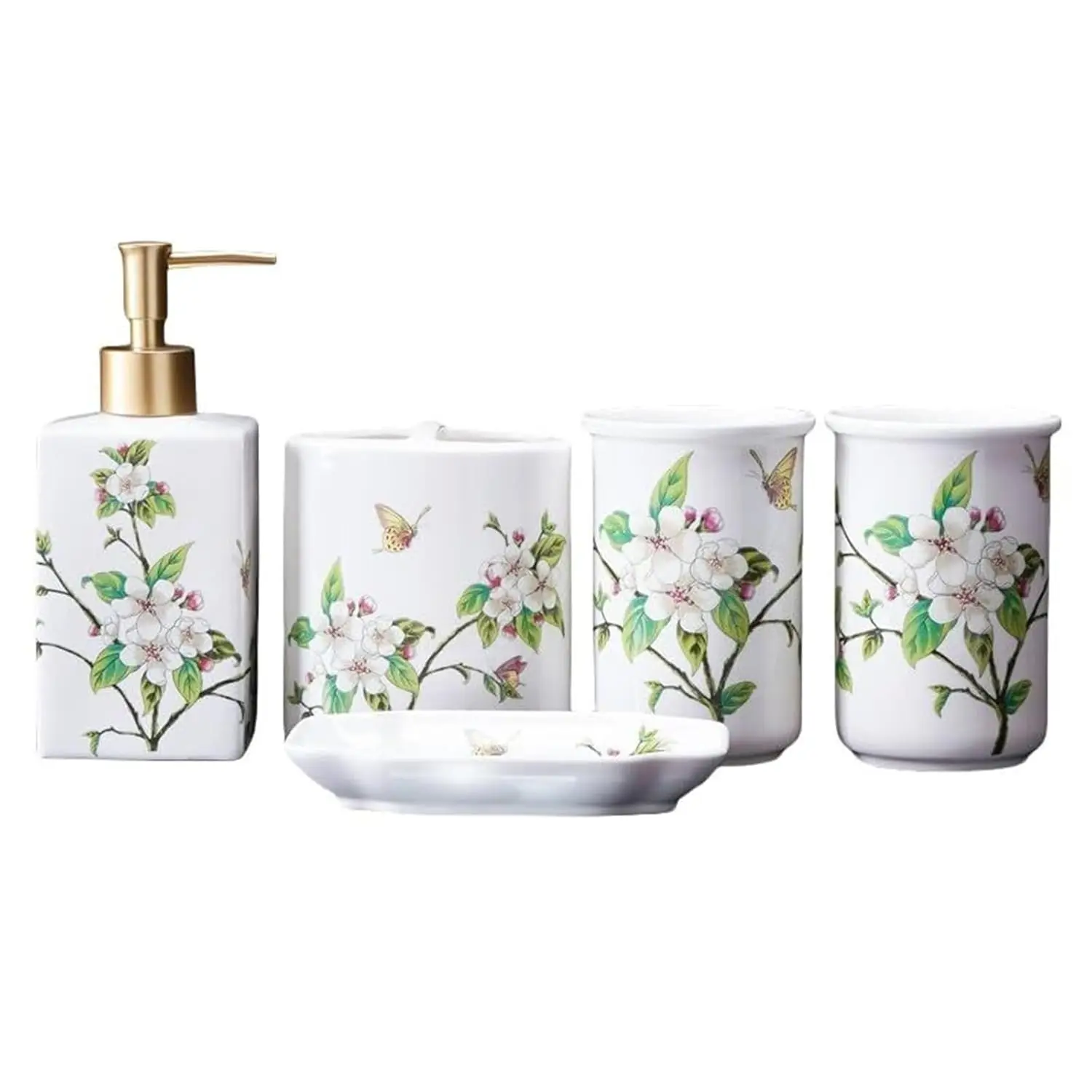 Ceramic Bath Accessory Set 5pc Soap Dispenser Pump Cup Holder Tray Organizer Vintage Counter,Customized
Ceramic Bath Accessory Set 5pc Soap Dispenser Pump Cup Holder Tray Organizer Vintage Counter,Customized