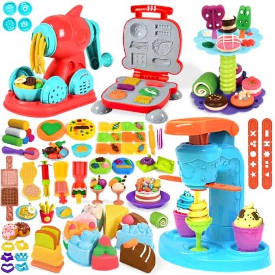 4 in 1 Dough Sets for Ages 4-8, Dough Tools Kit with Ice Cream Noodle Hamburger Maker Machine, Dessert Rack, Kitchen Creations
4 in 1 Dough Sets for Ages 4-8, Dough Tools Kit with Ice Cream Noodle Hamburger Maker Machine, Dessert Rack, Kitchen Creations