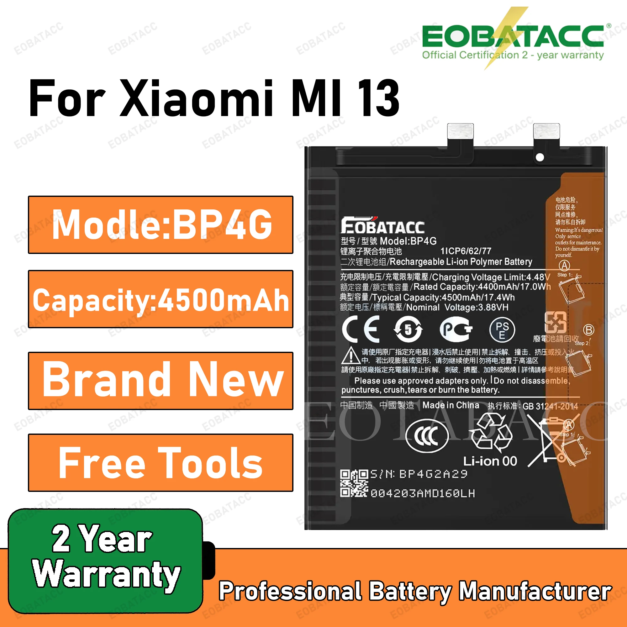 2025 Years EOBATACC 100% New BP4G New High Quality Battery For New BP4G Phone Battery For Xiaomi 13 4500mAh Replacement Batterie
2025 Years EOBATACC 100% New BP4G New High Quality Battery For New BP4G Phone Battery For Xiaomi 13 4500mAh Replacement Batterie