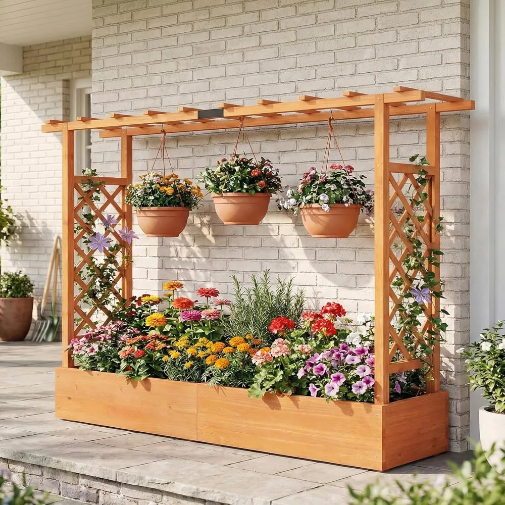Wooden Raised Garden Bed with Trellis & Hanging Roof, 2 Pack Fir Wood Planter Box, 45” Freestanding Elevated Garden Bed
Wooden Raised Garden Bed with Trellis & Hanging Roof, 2 Pack Fir Wood Planter Box, 45” Freestanding Elevated Garden Bed