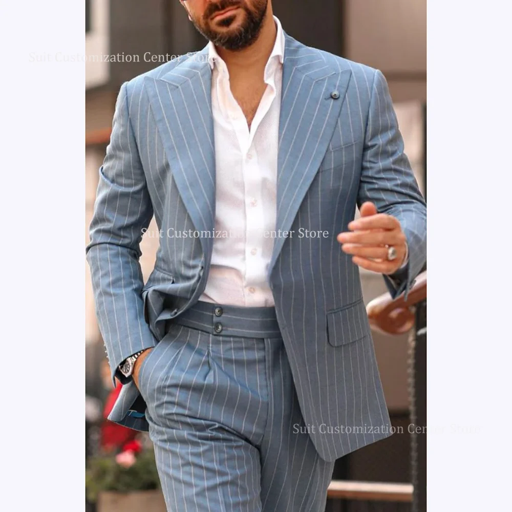 Light Blue Striped Suits For Men High Street Peak Lapel Single Breasted Suit Daily Shopping Casual Outfits 2 Piece Jacket Pants
Light Blue Striped Suits For Men High Street Peak Lapel Single Breasted Suit Daily Shopping Casual Outfits 2 Piece Jacket Pants
