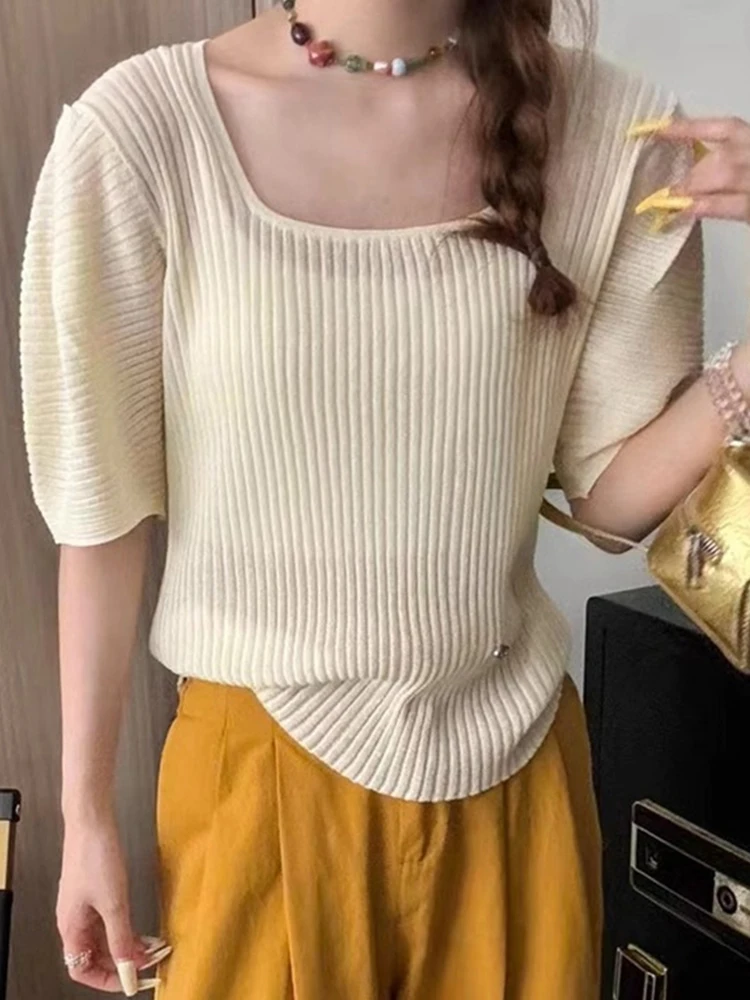 Ele Korean Sle Ice Silk Knitted Top Casual ort Sve Overhead Base Layer T-irt Women's Summer Faion Upperwear
Ele Korean Sle Ice Silk Knitted Top Casual ort Sve Overhead Base Layer T-irt Women's Summer Faion Upperwear