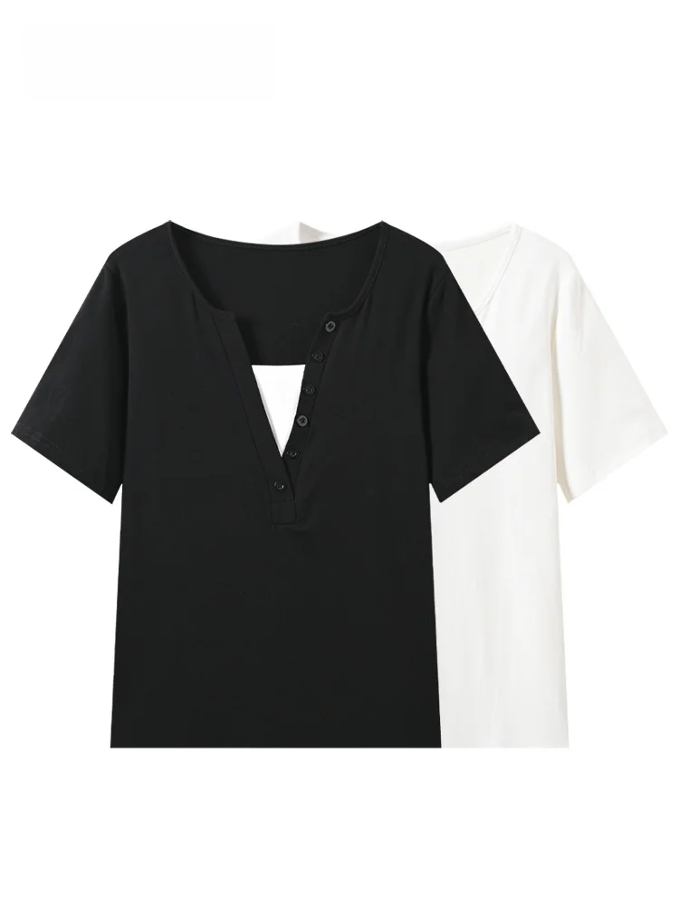 Korean Style plus Size Short Sleeve T-Shirt Women's Summer New Splicing Slimming Trendy Shoulder Regular Length Cotton Blend
Korean Style plus Size Short Sleeve T-Shirt Women's Summer New Splicing Slimming Trendy Shoulder Regular Length Cotton Blend