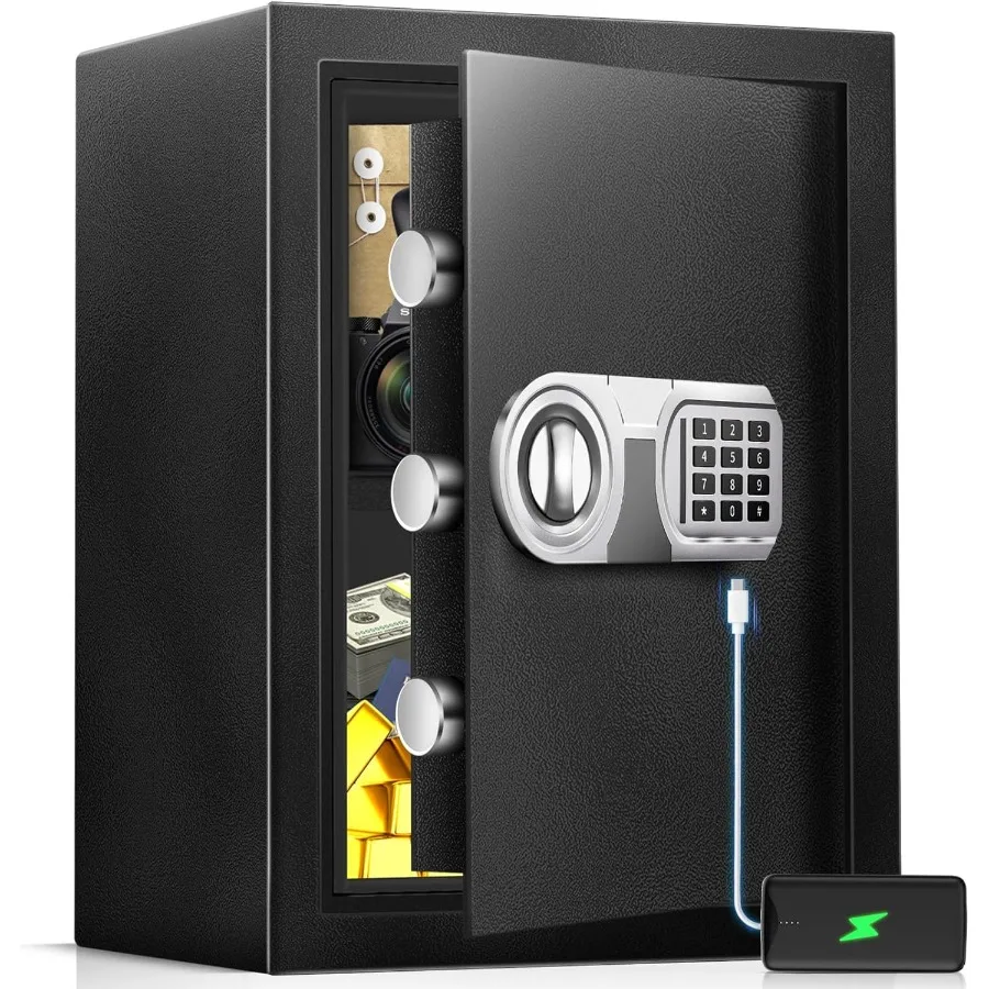 Сейф для дома объемом 3,3 куб. фута для документов, цифровой сейф с LED-датчиком освещения и аварийным кабелем USB-C, съемная полка для хранения
Сейф для дома объемом 3,3 куб. фута для документов, цифровой сейф с LED-датчиком освещения и аварийным кабелем USB-C, съемная полка для хранения