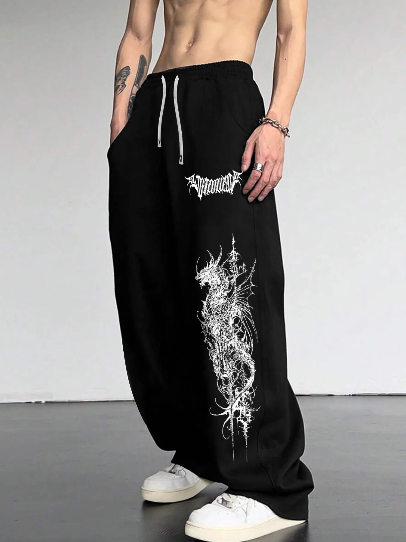 Dark-style men's fitness casual sports loose straight leg trousers with dragon tattoo elements graphic shirts for men
Dark-style men's fitness casual sports loose straight leg trousers with dragon tattoo elements graphic shirts for men