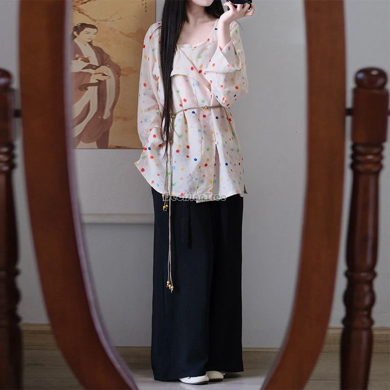 Новинка 2025, китайский улучшенный стиль, династия песен, короткий топ с круглым воротником и длинными рукавами, длинные брюки, повседневные женские свободные современные ханьфу
Новинка 2025, китайский улучшенный стиль, династия песен, короткий топ с круглым воротником и длинными рукавами, длинные брюки, повседневные женские свободные современные ханьфу