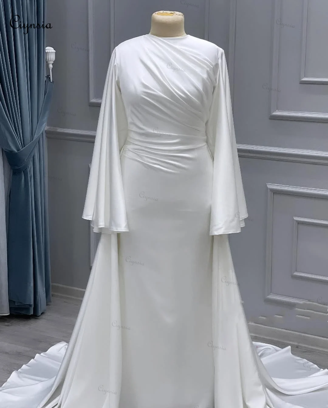 Ciynsia Ivory White Long Sleeve Wedding Dresses Woman Luxury Silk Satin Pleated Muslim Robe De Mariée 2025 Customized Bride Gown
Ciynsia Ivory White Long Sleeve Wedding Dresses Woman Luxury Silk Satin Pleated Muslim Robe De Mariée 2025 Customized Bride Gown