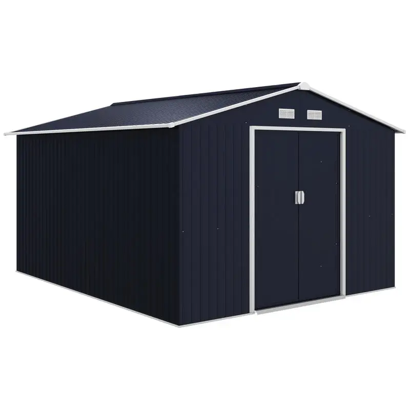 Outsunny 11' x 9' Outdoor Storage Shed, Garden Tool Metal Shed with Foundation Kit, Double Lockable Door, Air Vents and Sloping Roof, for Backyard, Patio, Lawn, Dark Gray
Outsunny 11' x 9' Outdoor Storage Shed, Garden Tool Metal Shed with Foundation Kit, Double Lockable Door, Air Vents and Sloping Roof, for Backyard, Patio, Lawn, Dark Gray