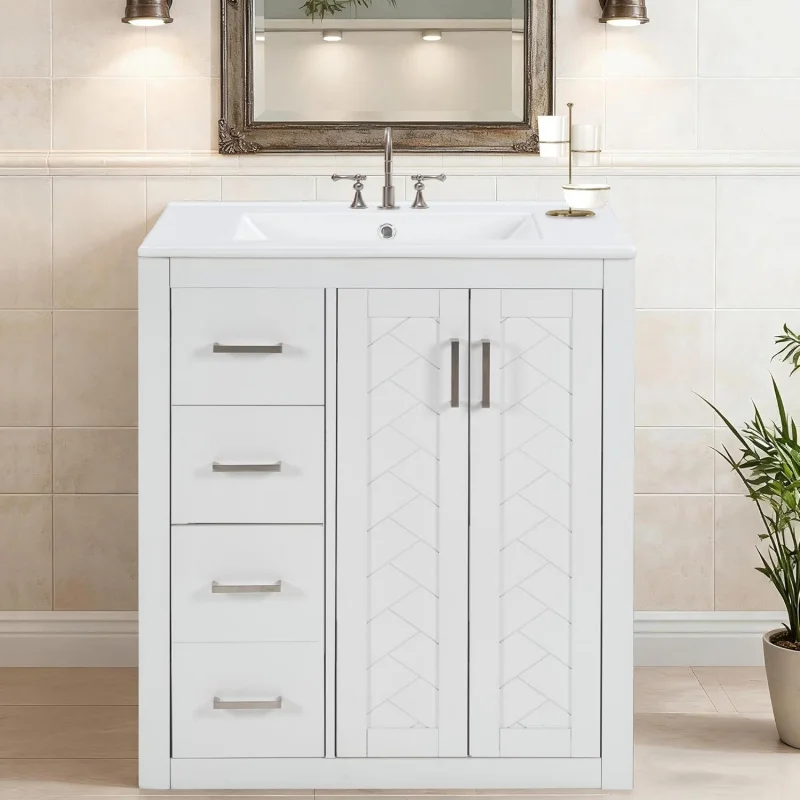 2026:30'' Solid Wood Bathroom Ceramic Sink Combo Freestanding Vanity Set with 3 Drawers & Soft-Closing
2026:30'' Solid Wood Bathroom Ceramic Sink Combo Freestanding Vanity Set with 3 Drawers & Soft-Closing
