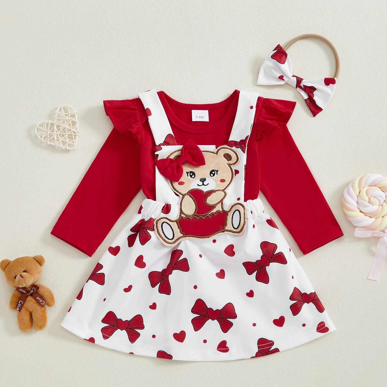 BeQeuewll 3PCS Baby Girl Clothing Set Valentine's Day Newborn Outfits Long Sleeve Romper Bow Suspender Skirts Headband Clothes
BeQeuewll 3PCS Baby Girl Clothing Set Valentine's Day Newborn Outfits Long Sleeve Romper Bow Suspender Skirts Headband Clothes