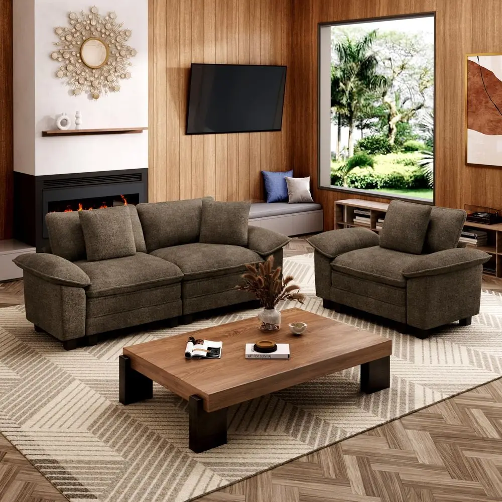 LShaped Cloud Modular Sofa Set with Chaise, Deep Seat 3Piece Sectional amp Removable Arms, Plush Chenille for Living Room Taupe
LShaped Cloud Modular Sofa Set with Chaise, Deep Seat 3Piece Sectional amp Removable Arms, Plush Chenille for Living Room Taupe