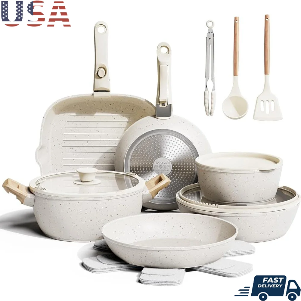 19PCS Non Stick Ceramic Cookware Set with Removable Handles Induction Safe Non Toxic Pots Pans Stackable Kitchen Utensils Set
19PCS Non Stick Ceramic Cookware Set with Removable Handles Induction Safe Non Toxic Pots Pans Stackable Kitchen Utensils Set