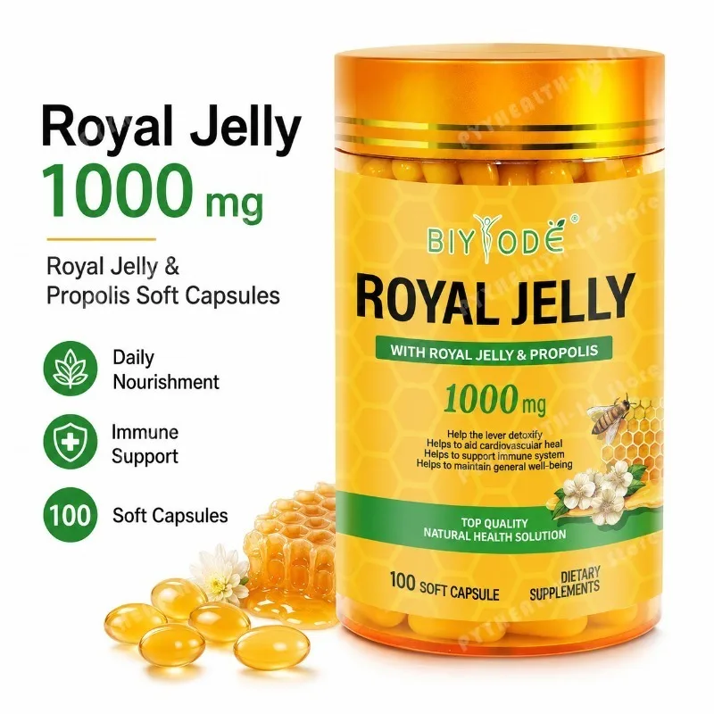 BIYODE Royal Jelly Softgels 100 Count 1000mg Bee Product Supplement with Propolis Daily Wellness Nutritional Support Capsules
BIYODE Royal Jelly Softgels 100 Count 1000mg Bee Product Supplement with Propolis Daily Wellness Nutritional Support Capsules