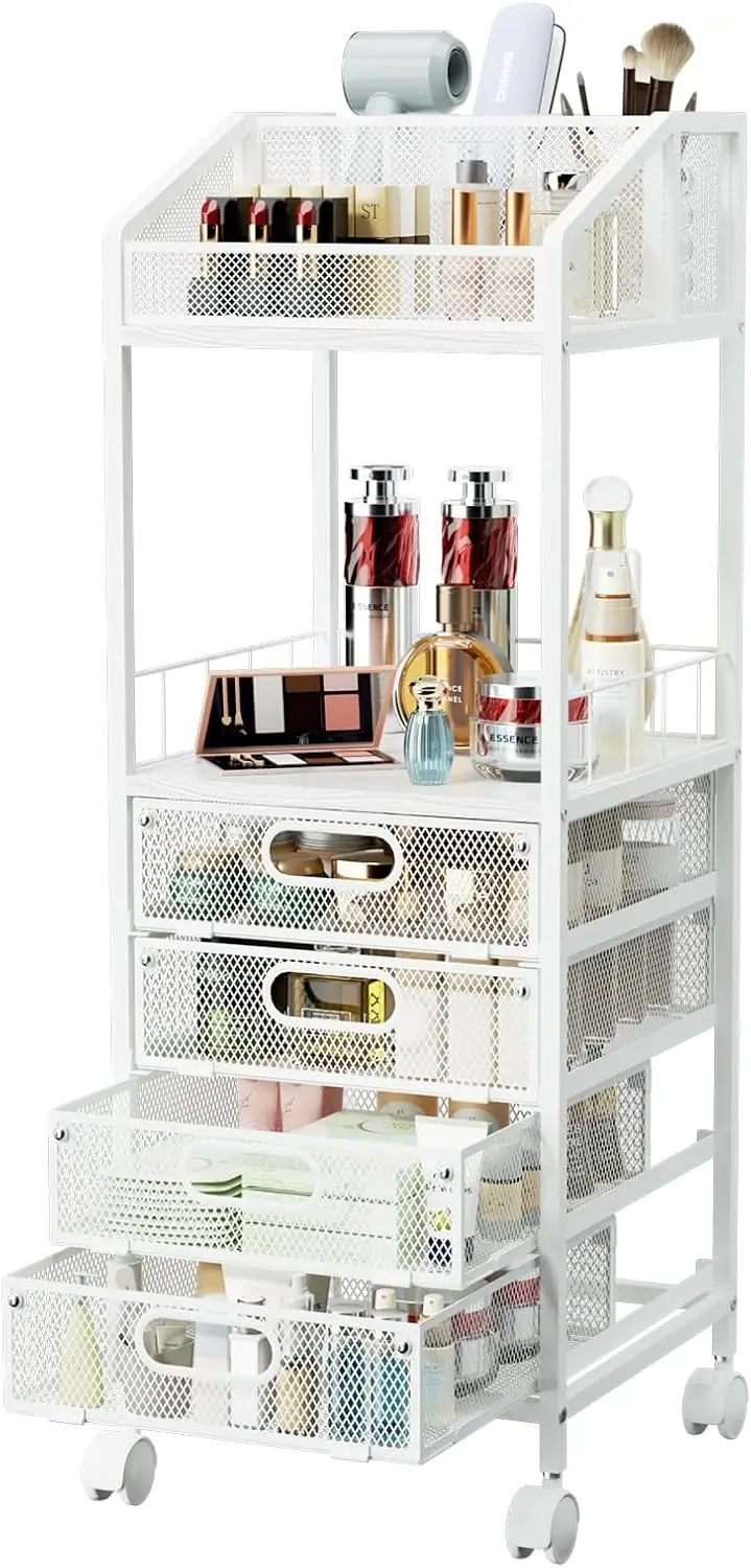 Rolling Makeup Organizer Cart with 4 Drawers - Large Capacity Skincare Storage for Cosmetics, Perfume, Nail Polish, Vanity Display Case
Rolling Makeup Organizer Cart with 4 Drawers - Large Capacity Skincare Storage for Cosmetics, Perfume, Nail Polish, Vanity Display Case