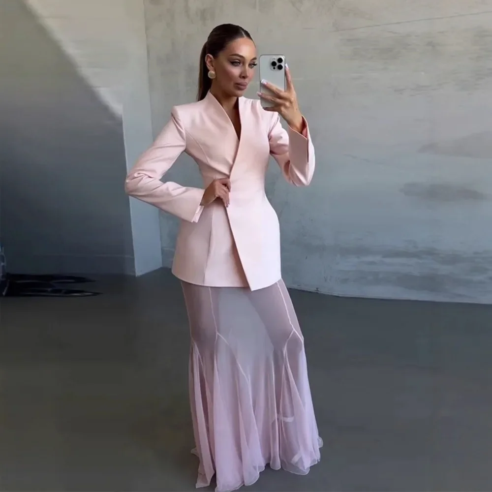 Elegant Solid Blazer Skirt Set Two Pieces V Neck Long Sleeves Blazer + See Through Mesh Patchwork Skirts Suits Party Lady Set
Elegant Solid Blazer Skirt Set Two Pieces V Neck Long Sleeves Blazer + See Through Mesh Patchwork Skirts Suits Party Lady Set