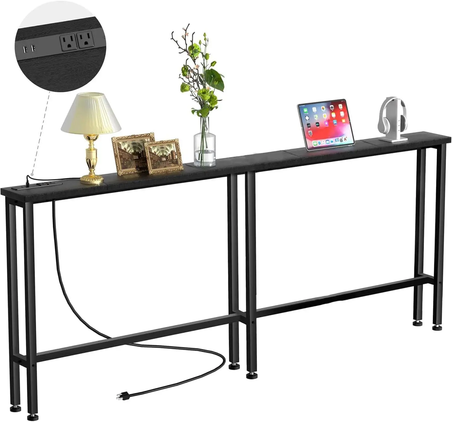 70" Narrow Console Sofa Table with Power Outlets & USB Ports, Metal Frame, Black - Easy Assembly
70" Narrow Console Sofa Table with Power Outlets & USB Ports, Metal Frame, Black - Easy Assembly