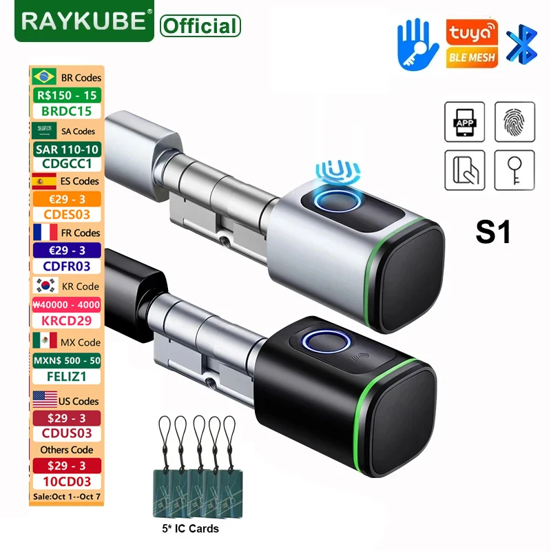 RAYKUBE S1 Tuya BLE TT Lock Умный электронный дверной замок с DIY цилиндрическим сердечником, отпечаток пальца, ключи от приложения, разблокировка IC-карты для домашнего отеля
RAYKUBE S1 Tuya BLE TT Lock Умный электронный дверной замок с DIY цилиндрическим сердечником, отпечаток пальца, ключи от приложения, разблокировка IC-карты для домашнего отеля