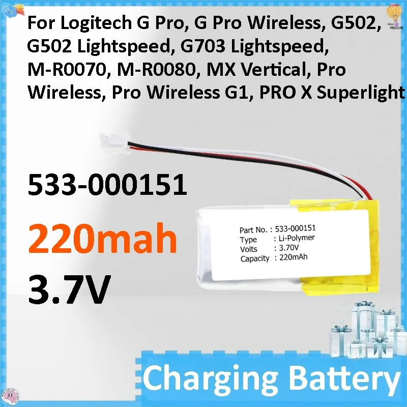 20PCS 533-000151 3.7V 220mAh Battery for Logitech G Pro GPW M‑R0070 M‑R0080 G502 G703 533-000211, AHB521630PJT-04
20PCS 533-000151 3.7V 220mAh Battery for Logitech G Pro GPW M‑R0070 M‑R0080 G502 G703 533-000211, AHB521630PJT-04