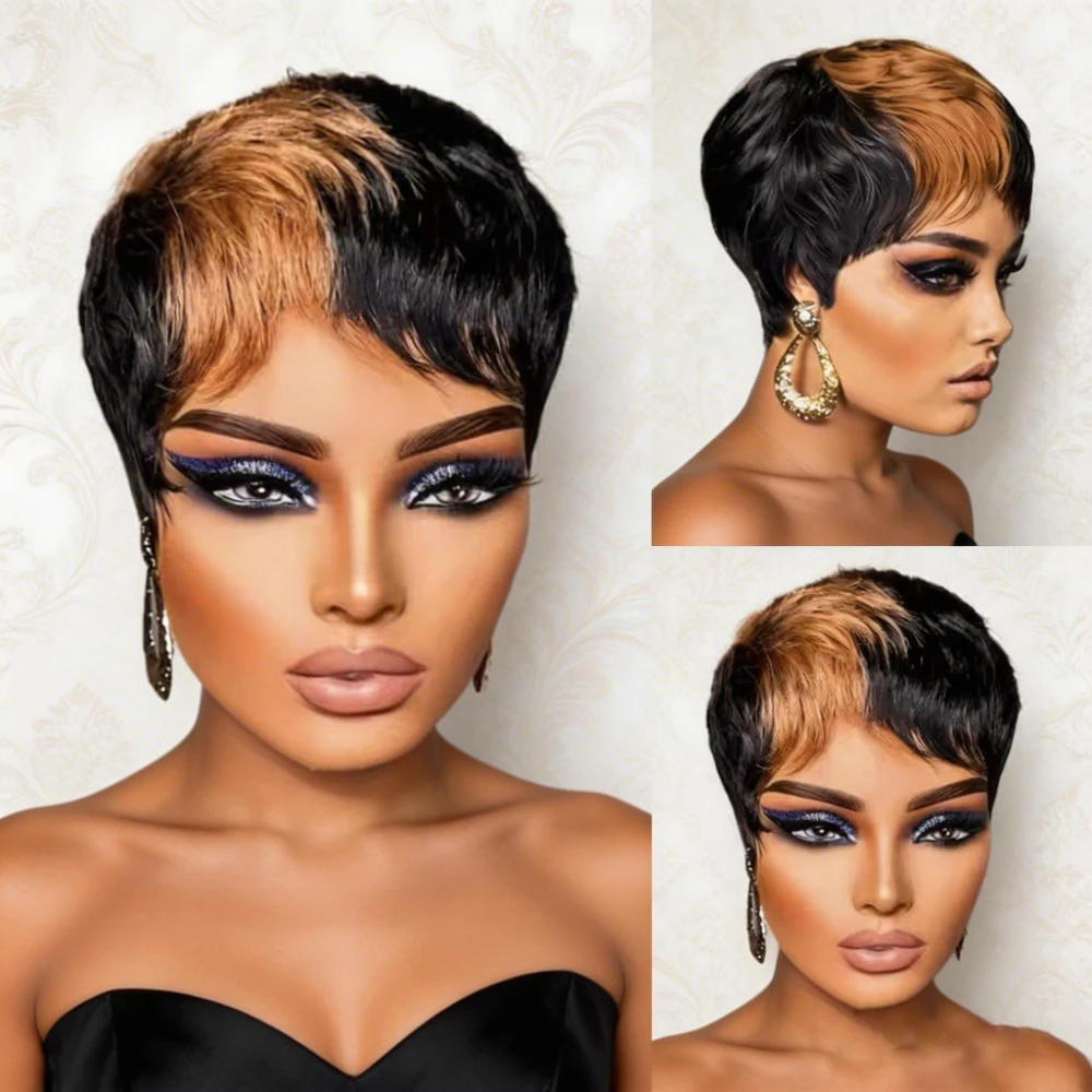 Short Highlight Synthetic Straight Pixie Cut Hairs Ombre Black Honey Brown Hairs Wigs For Women
Short Highlight Synthetic Straight Pixie Cut Hairs Ombre Black Honey Brown Hairs Wigs For Women
