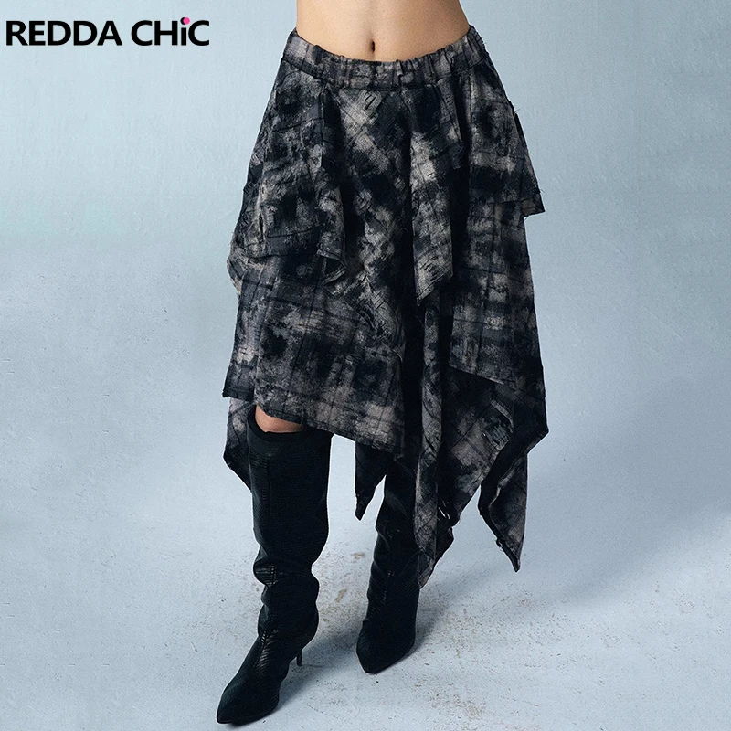 REDDACHiC Dirty Tartan Plaid Long Skirt Tie Dye Elastic Waist Irregular Ruffle Tiered Cake Skirt Acubi Fashion Women Clothes
REDDACHiC Dirty Tartan Plaid Long Skirt Tie Dye Elastic Waist Irregular Ruffle Tiered Cake Skirt Acubi Fashion Women Clothes