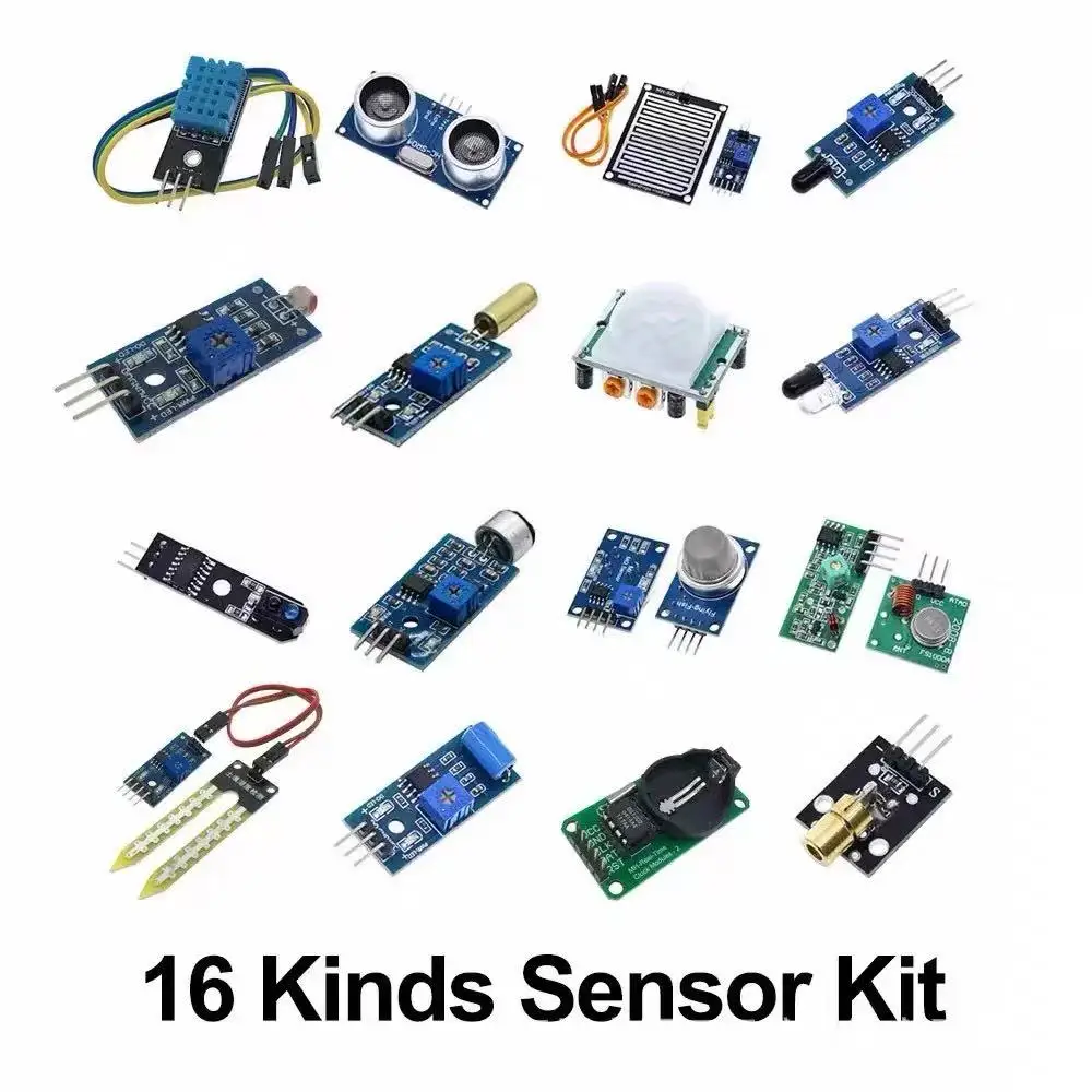 16-in-1 Sensor Kit, 16 Types Modules for Arduino/Raspberry Pi Smart Car Projects & Learning
16-in-1 Sensor Kit, 16 Types Modules for Arduino/Raspberry Pi Smart Car Projects & Learning