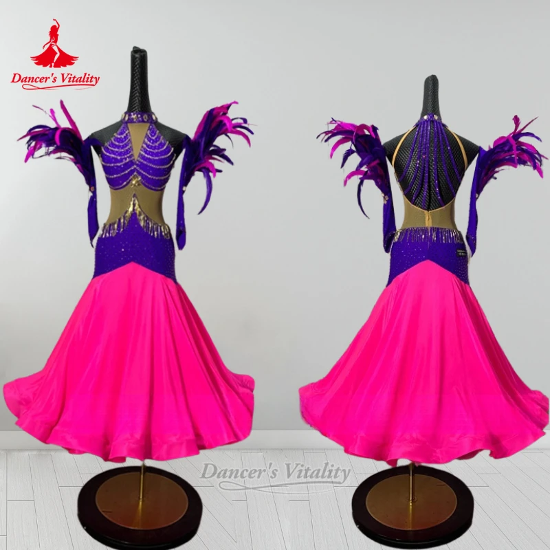 Стандартные сетчатые платья для социальных танцев фиолетового и розового цвета, роскошная одежда на заказ для взрослых, одежда в стиле вальса с перьями, жизненность танцора
Стандартные сетчатые платья для социальных танцев фиолетового и розового цвета, роскошная одежда на заказ для взрослых, одежда в стиле вальса с перьями, жизненность танцора