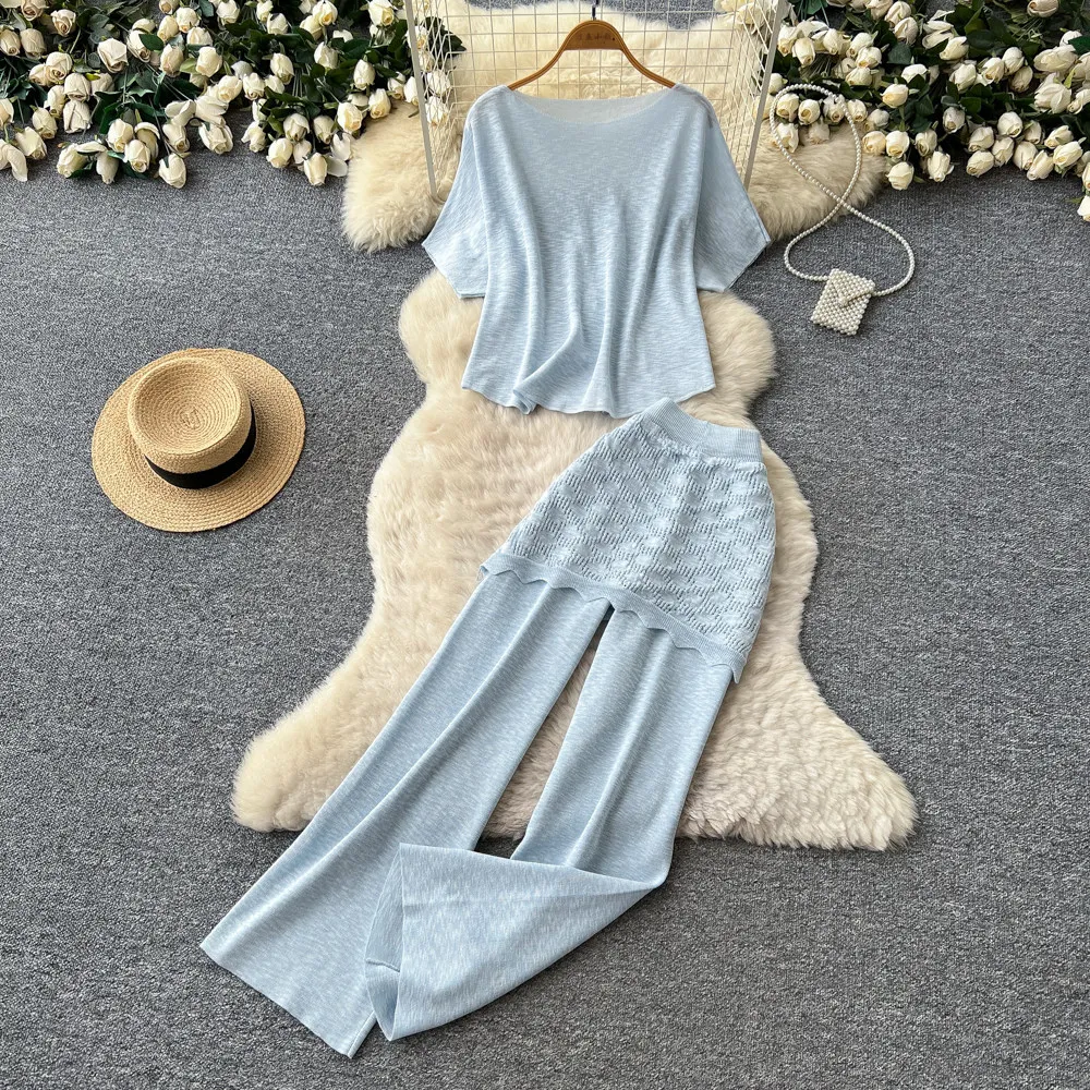 Women Pant Set Two Piece Sets Round Neck Short Sleeve Tops Wide Leg Long Pants Elastic Waist Y2k Streetwear Elegant Casual Solid
Women Pant Set Two Piece Sets Round Neck Short Sleeve Tops Wide Leg Long Pants Elastic Waist Y2k Streetwear Elegant Casual Solid