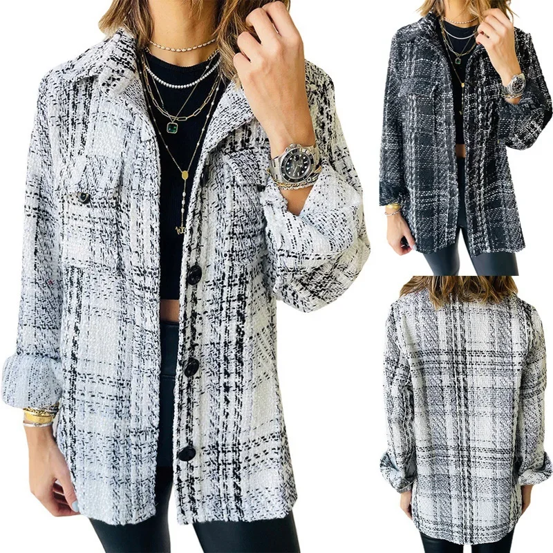 Autumn new plaid coat temperament European and American women's lapel loose button long-sleeved jacket cardigan women
Autumn new plaid coat temperament European and American women's lapel loose button long-sleeved jacket cardigan women