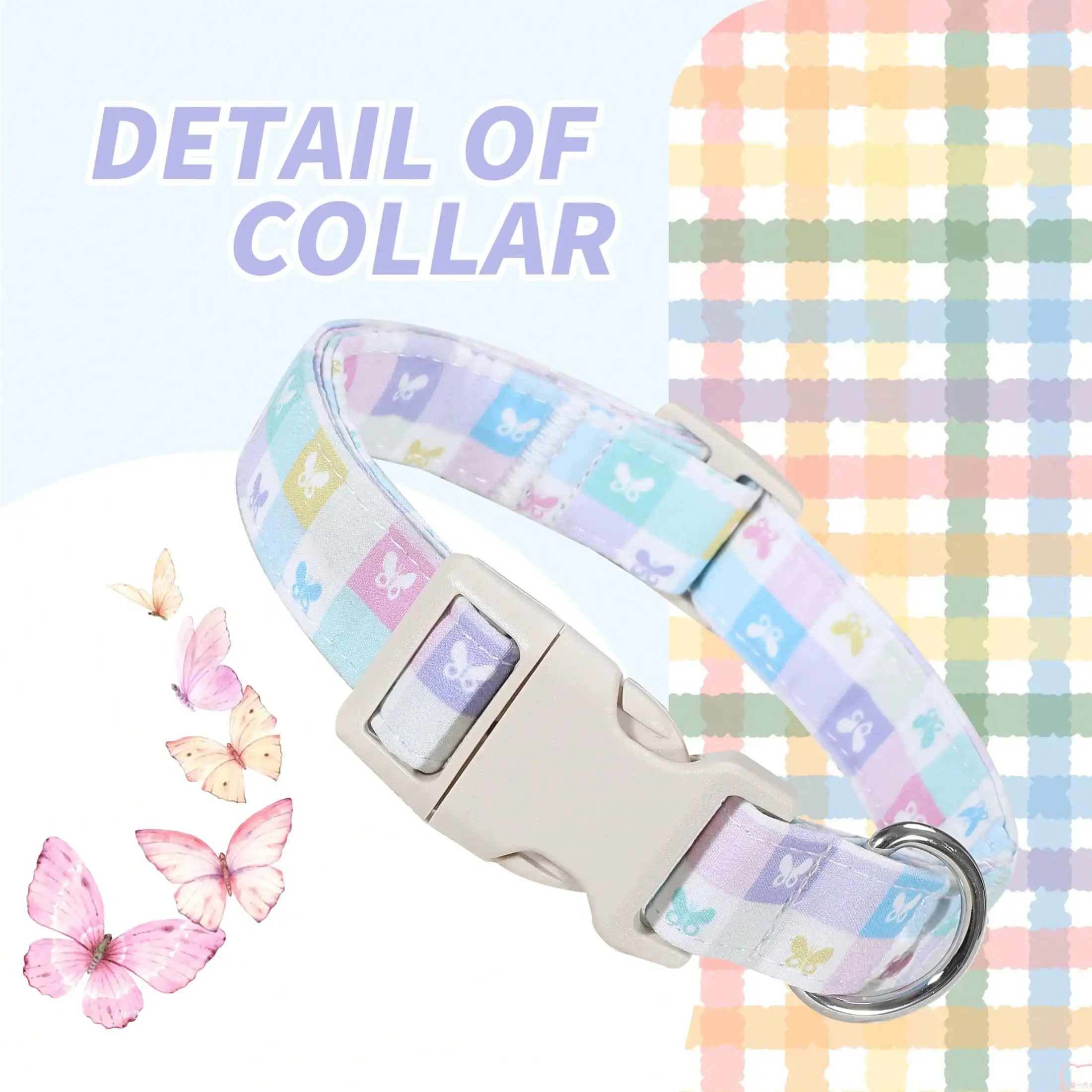 Butterfly Print Dog Collar - Pastel Plaid Design - Adjustable Beige Hardware - Small Medium Large Puppy Dogs
Butterfly Print Dog Collar - Pastel Plaid Design - Adjustable Beige Hardware - Small Medium Large Puppy Dogs
