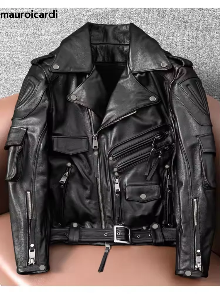 Mauroicardi Spring Autumn Cool Hard Black Pu Leather Motorcycle Biker Jacket Men Belt Zipper Luxury Designer Fashion Clothes
Mauroicardi Spring Autumn Cool Hard Black Pu Leather Motorcycle Biker Jacket Men Belt Zipper Luxury Designer Fashion Clothes