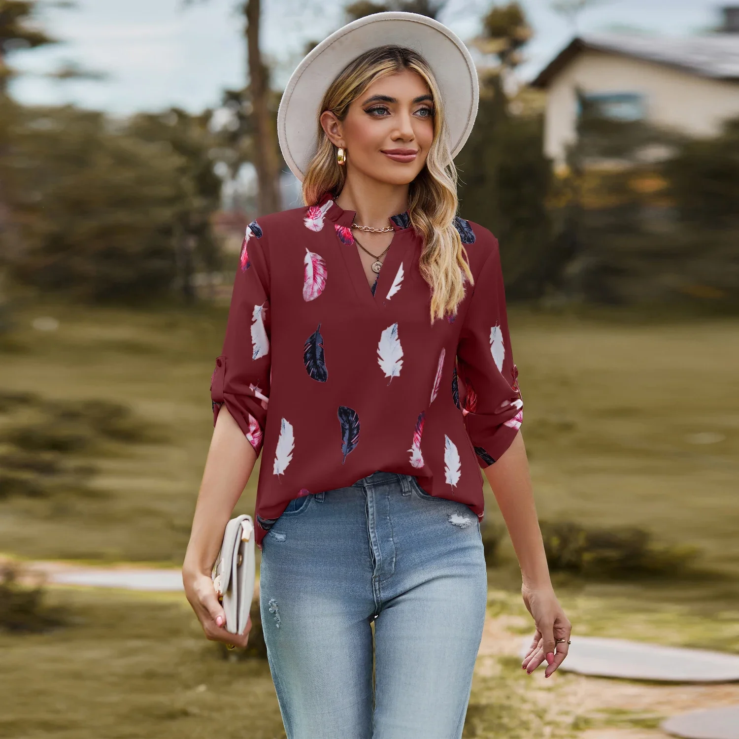 Fashion Woman Blouse Shirts For Women Top Half Sleeve Feather Female Tops Gray Green Chiffon Women's Autumn Clothing
Fashion Woman Blouse Shirts For Women Top Half Sleeve Feather Female Tops Gray Green Chiffon Women's Autumn Clothing