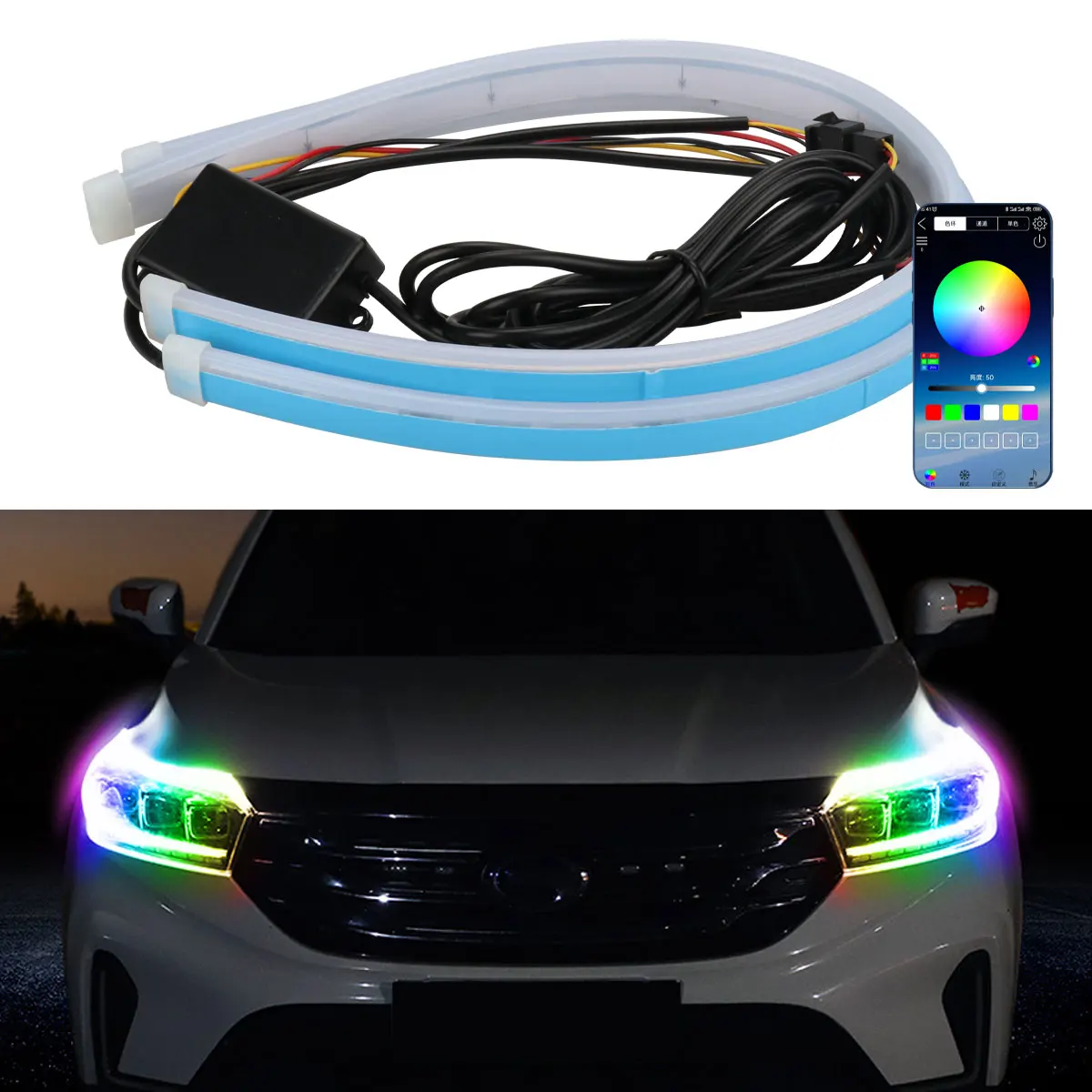 2PCS Car LED Daytime Running Light Strip RGB Flexible Remote Control LED Turn Signal Flowing LED Strip Driving Lamp 12V
2PCS Car LED Daytime Running Light Strip RGB Flexible Remote Control LED Turn Signal Flowing LED Strip Driving Lamp 12V