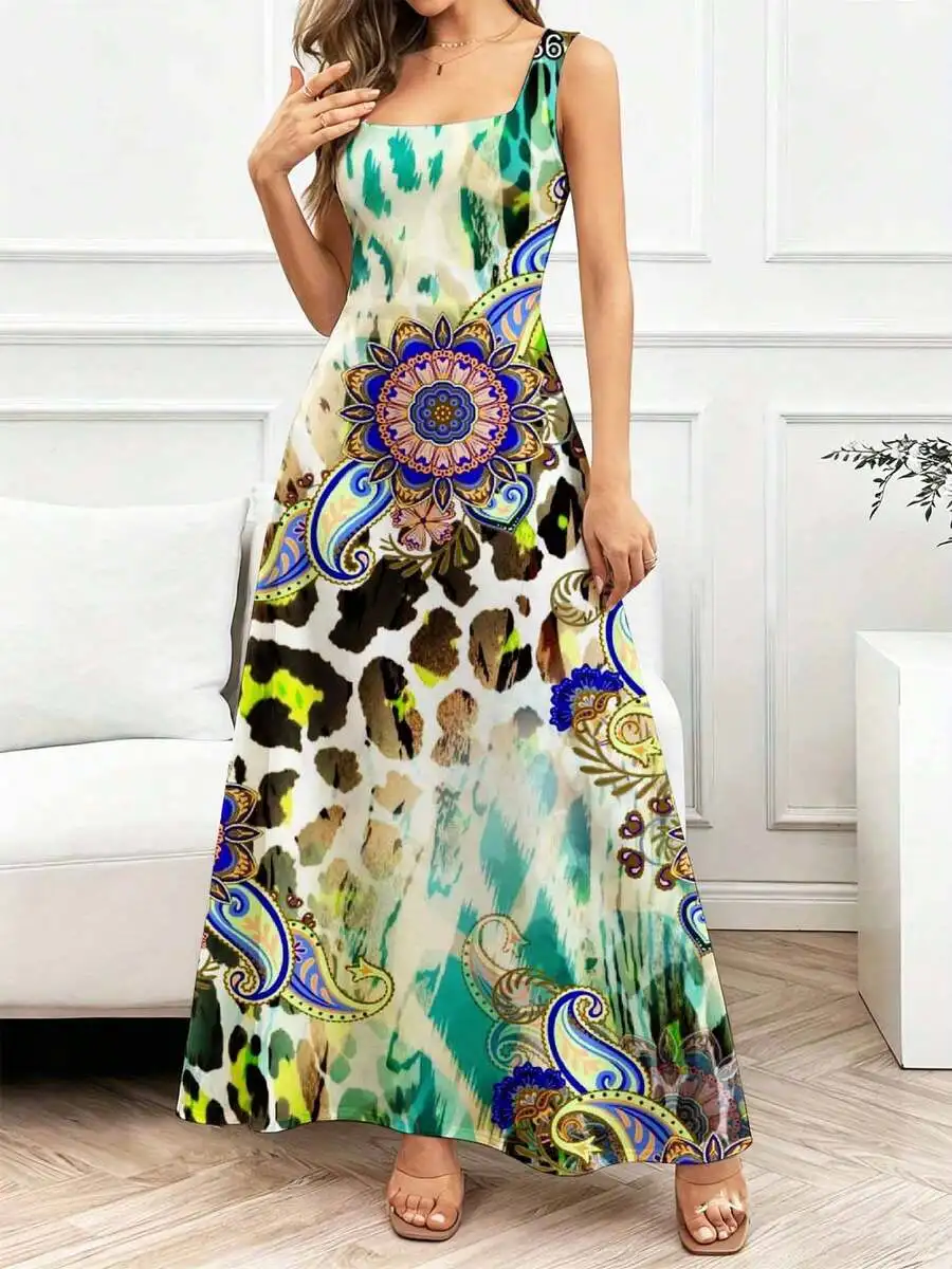 Floral Leopard Print Sleeveless Square Neck Maxi Dress Boho Style Long Dress For Women
Floral Leopard Print Sleeveless Square Neck Maxi Dress Boho Style Long Dress For Women