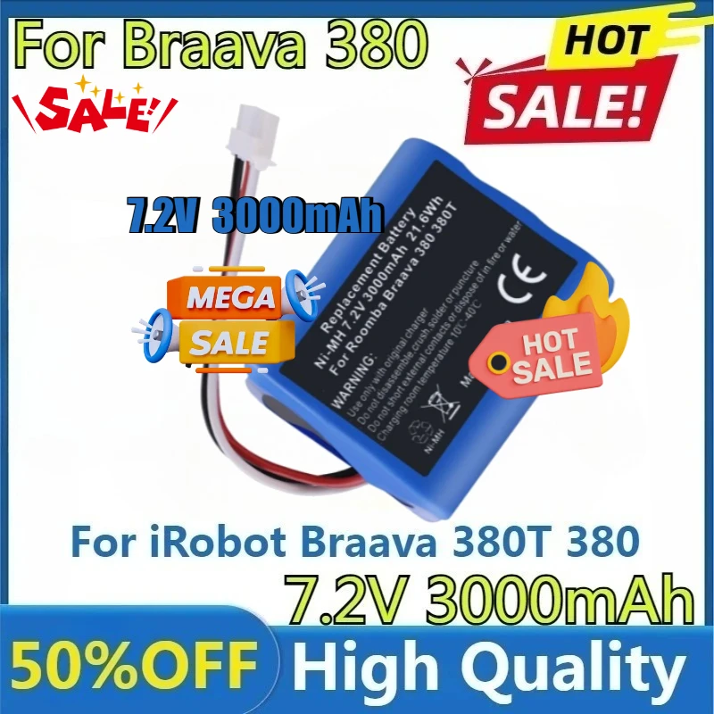Ni-MH аккумулятор 7,2 В, 3000 мАч для пылесоса IRobot Braava 380T 380 390T Mint 5200 5200B 5200C, обновленный Ni-MH аккумулятор 3000 мАч
Ni-MH аккумулятор 7,2 В, 3000 мАч для пылесоса IRobot Braava 380T 380 390T Mint 5200 5200B 5200C, обновленный Ni-MH аккумулятор 3000 мАч