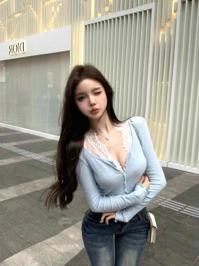 Light Blue Long Sve Knitted Open Cardigan Women's Slim Fit Lace ort Sle Layered Wear Office Commute Sle Korean Version
Light Blue Long Sve Knitted Open Cardigan Women's Slim Fit Lace ort Sle Layered Wear Office Commute Sle Korean Version