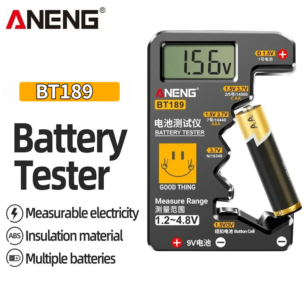 Battery Tester 9V N D C AA AAA Button Cell Universal Household LCD Display Battery Tester Power Bank Detectors ANENG BT189 Tools
Battery Tester 9V N D C AA AAA Button Cell Universal Household LCD Display Battery Tester Power Bank Detectors ANENG BT189 Tools