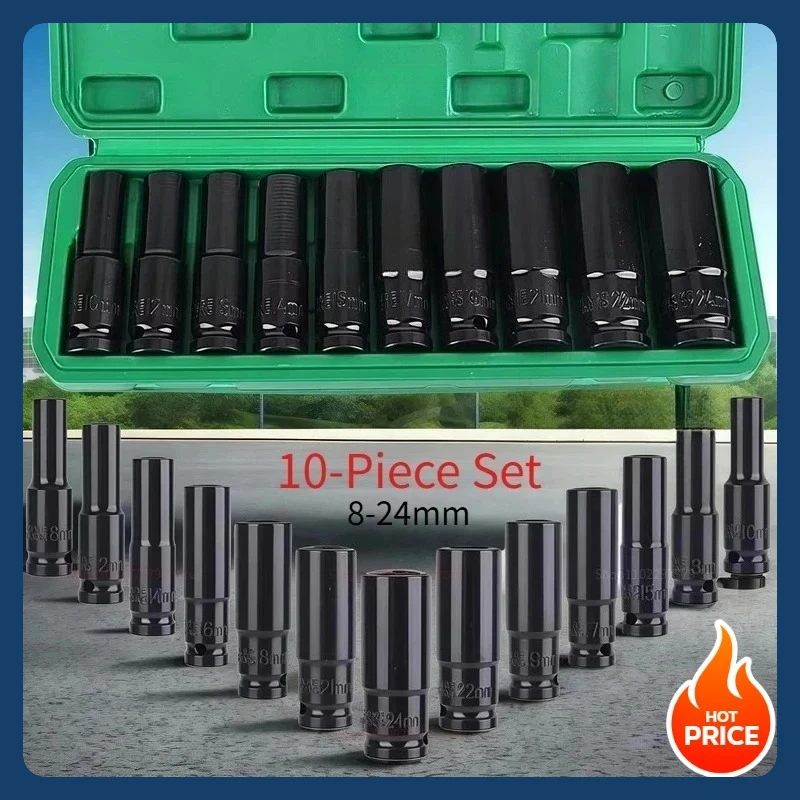 10PCS Deep Groove Socket Wrench Set Pneumatic Ratchet Socket Kit Professional Auto Maintenance Hand Tools
10PCS Deep Groove Socket Wrench Set Pneumatic Ratchet Socket Kit Professional Auto Maintenance Hand Tools