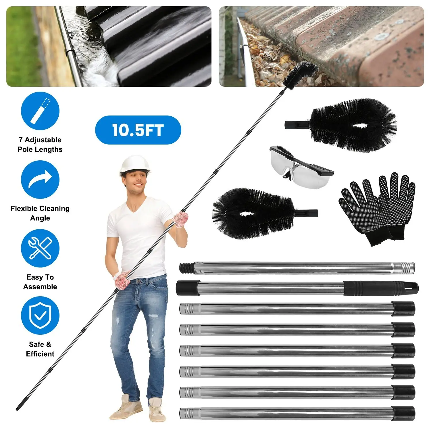 10.5FT Gutter Cleaning Brush With Telescoping Handle Rain Gutter Cleaner Extendable Gutter Cleaning Tool From The Brushes
10.5FT Gutter Cleaning Brush With Telescoping Handle Rain Gutter Cleaner Extendable Gutter Cleaning Tool From The Brushes