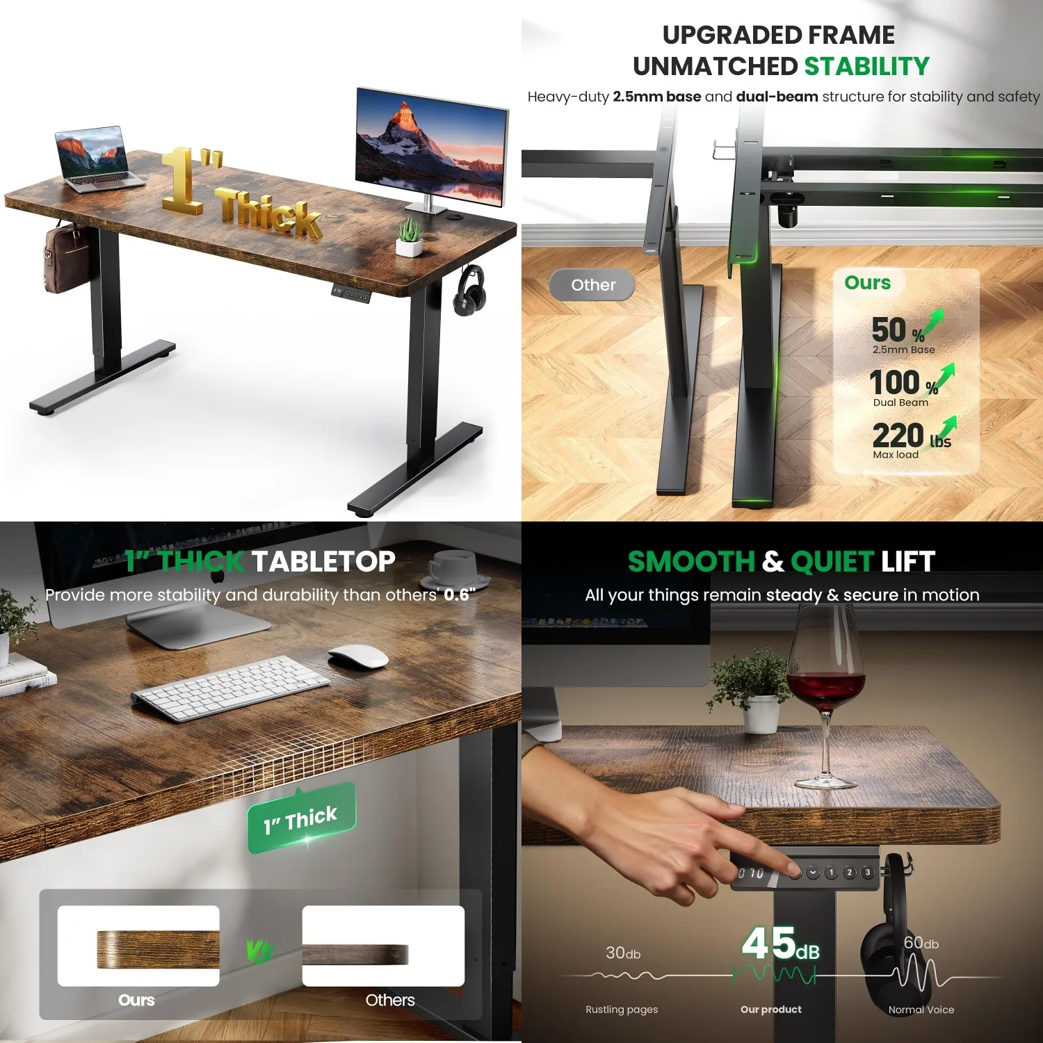 Electric Height Adjustable Standing Desk 60x28,1in Thick Top,Dual Beam,3 Memory Presets,Cable Tray,Home Office,Customized
Electric Height Adjustable Standing Desk 60x28,1in Thick Top,Dual Beam,3 Memory Presets,Cable Tray,Home Office,Customized