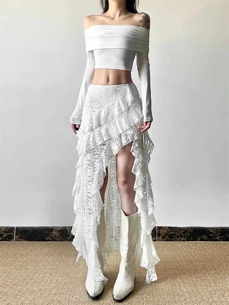 Elegant High Waist Asymmetrical Lace Skirt Women's Summer Style Gored Hem Short White Skirt Gentle Breeze Fashion Design
Elegant High Waist Asymmetrical Lace Skirt Women's Summer Style Gored Hem Short White Skirt Gentle Breeze Fashion Design
