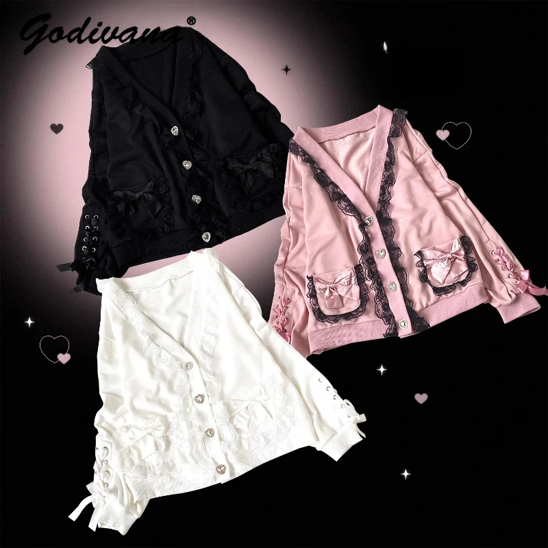 Original Japanese Mine Girls Lace Bow Bandage Cardigan Jacket New Spring Women's Sweet V-neck Rhinestone Buckle Coat Outwear
Original Japanese Mine Girls Lace Bow Bandage Cardigan Jacket New Spring Women's Sweet V-neck Rhinestone Buckle Coat Outwear