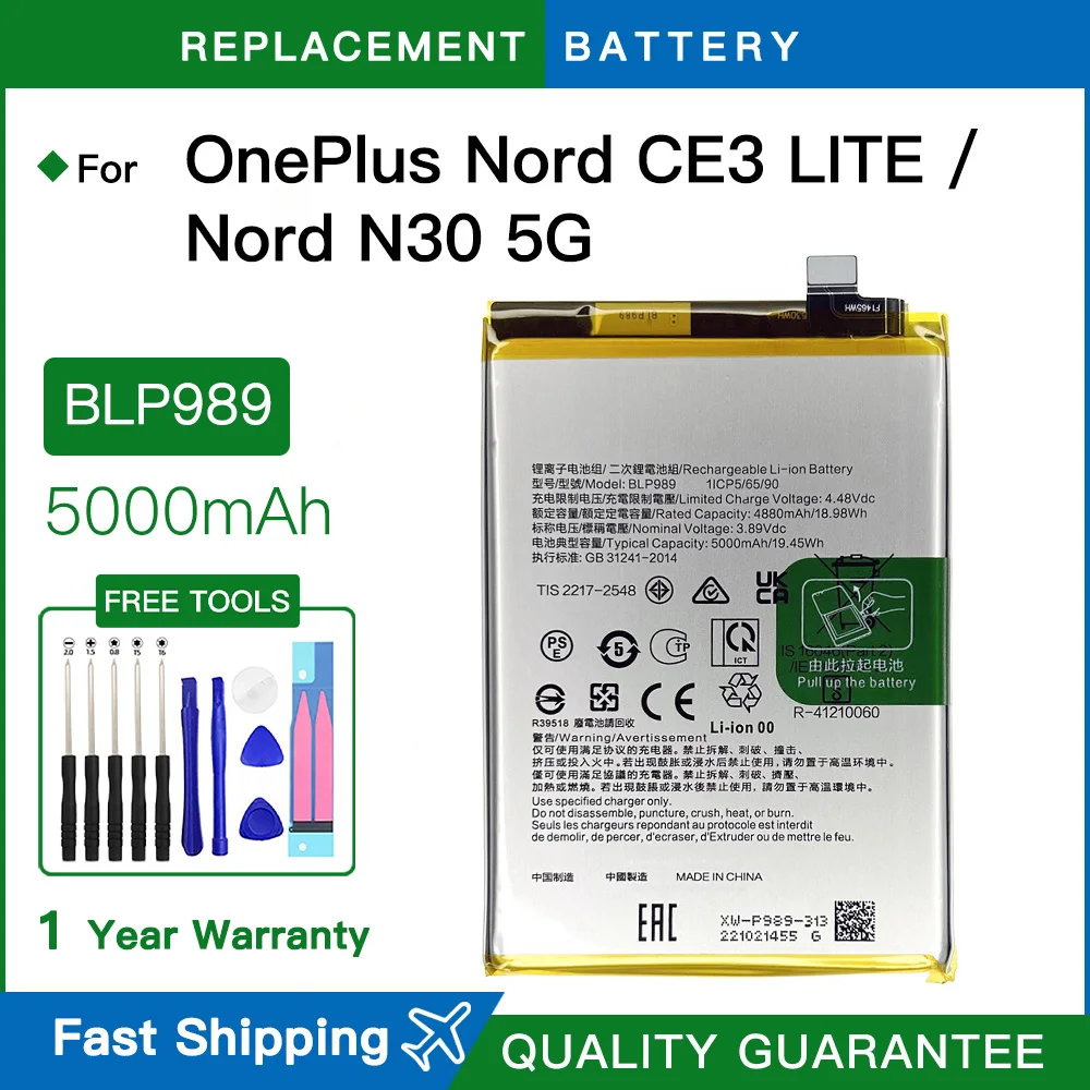 Brand new BLP989 NEW Replacement Battery For OPPO A98 5G / F23 5G For Oneplus Nord CE3 LITE / Nord N30 5G Phone Batteries+Tools
Brand new BLP989 NEW Replacement Battery For OPPO A98 5G / F23 5G For Oneplus Nord CE3 LITE / Nord N30 5G Phone Batteries+Tools