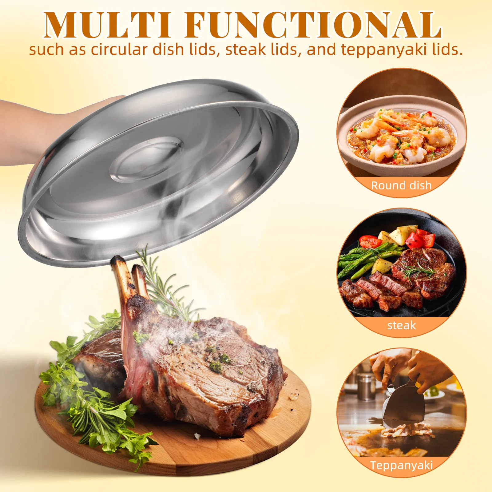 3Pcs Stainless Steel Food Dome Cover Rust Free Compact Food Protective Cover for Daily Life Steak Serving Bbq Kitchen Use
3Pcs Stainless Steel Food Dome Cover Rust Free Compact Food Protective Cover for Daily Life Steak Serving Bbq Kitchen Use