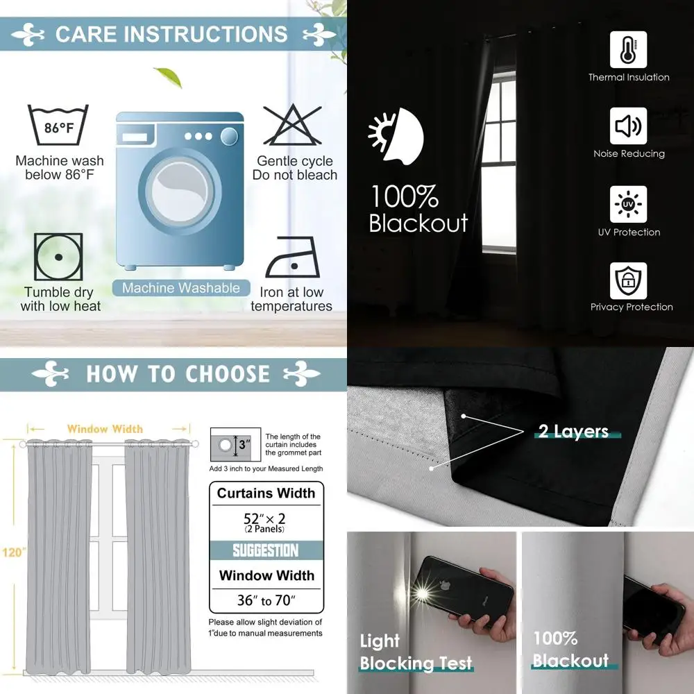 Light Grey 2-Panel 52x120 Inch Total Blackout Insulated Grommet Curtains with Black Liner
Light Grey 2-Panel 52x120 Inch Total Blackout Insulated Grommet Curtains with Black Liner