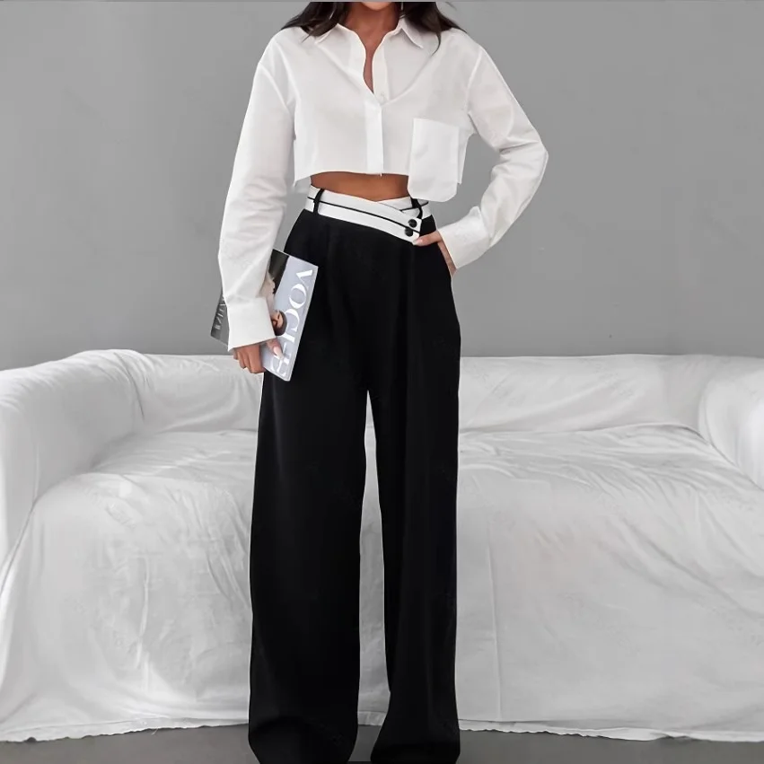 Elegant High Waist Wide Leg Pants Color Block Cross Waist Design Spring Summer New Arrival Women's Fashion Commute Style
Elegant High Waist Wide Leg Pants Color Block Cross Waist Design Spring Summer New Arrival Women's Fashion Commute Style