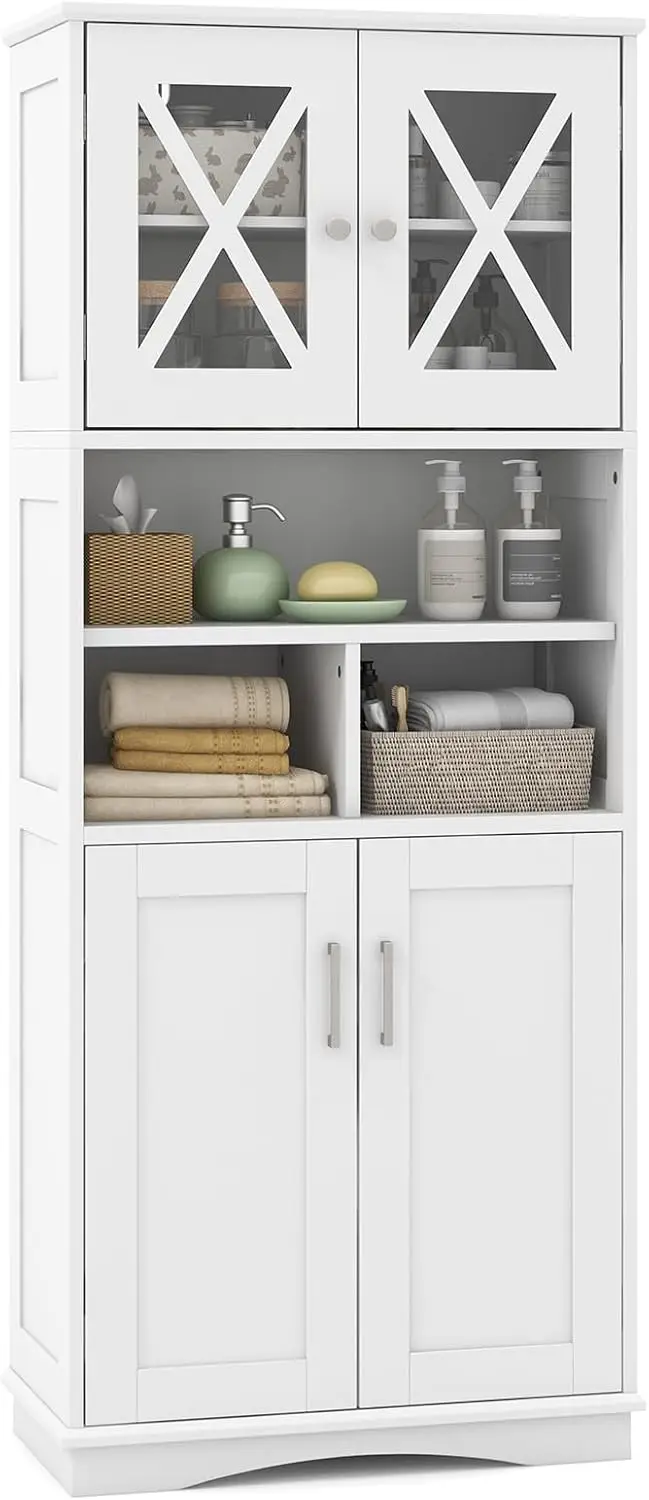 Tall Bathroom Cabinet, Modern Kitchen Cupboard Pantry with Adjustable Shelves, 2 Acrylic Doors & 3 Open Cubes, Large Flo
Tall Bathroom Cabinet, Modern Kitchen Cupboard Pantry with Adjustable Shelves, 2 Acrylic Doors & 3 Open Cubes, Large Flo