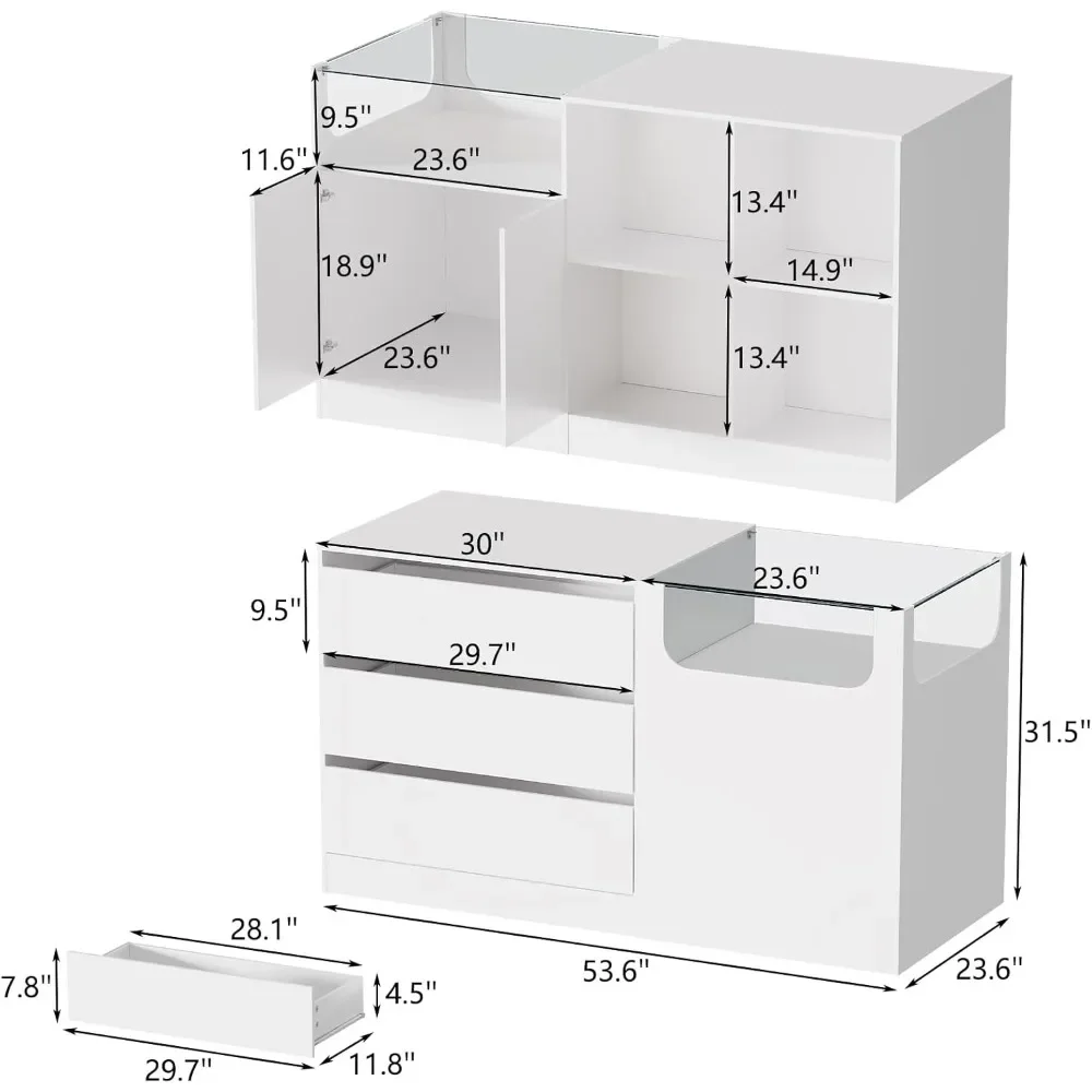Display Cabinet Island with Glass Top, Walk-in Closet Organizer with 3 Drawers, Modern 4 Shelves and a Hidden Storage Cabinets
Display Cabinet Island with Glass Top, Walk-in Closet Organizer with 3 Drawers, Modern 4 Shelves and a Hidden Storage Cabinets